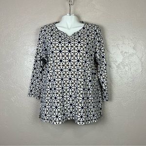 Kim rogers women 3/4 sleeve blu yellow white floral blouse size XL